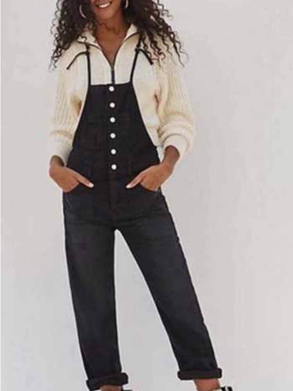 Pilcro Anthropologie Black Denim Button-Front Overalls Romper Painter - size 24